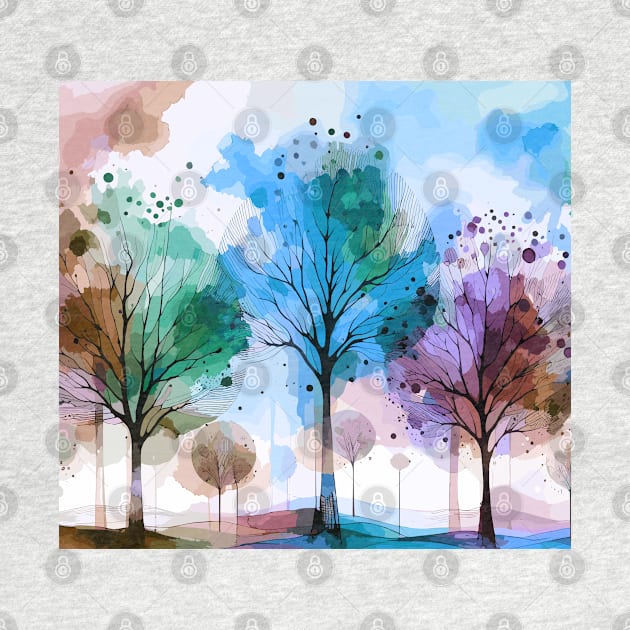 Colorful Blue Purple Pastel Abstract Trees by Siha Arts